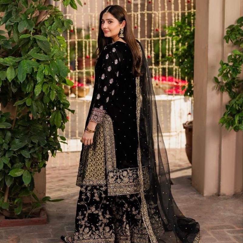 MAHVEER- 3 pieces Heavy Embroidered VELVET FARSHI GHARARA suit