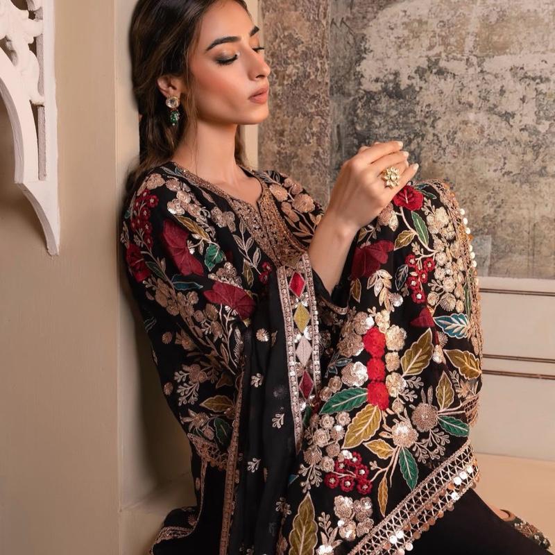 MAHNAZ-  4 pieces Heavy Embroidered chiffon suit