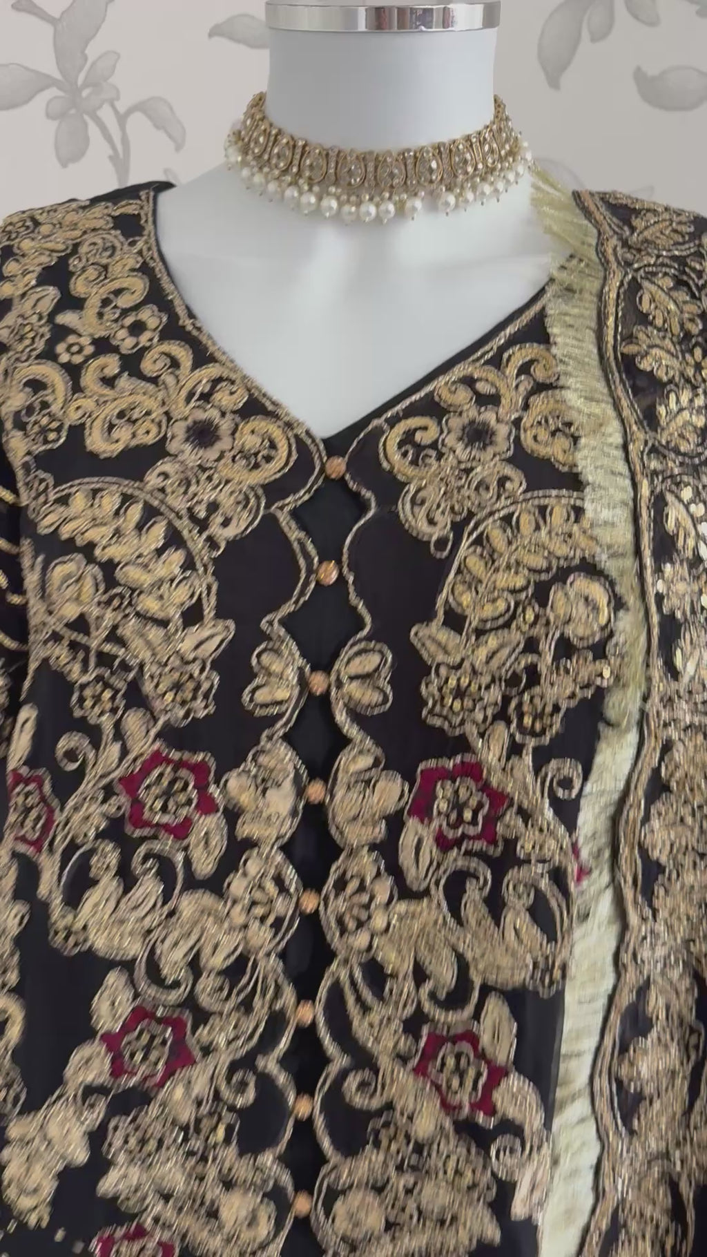 ALANI Black- 4 piece Embroidered chiffon Gharara Suit
