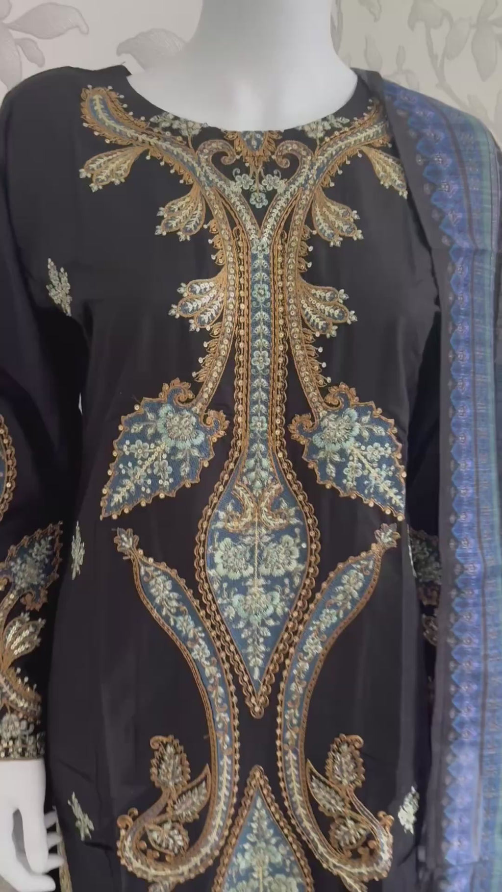 M Prints inspired Embroidered 3-Piece Suit | Pakistani Designer Dress