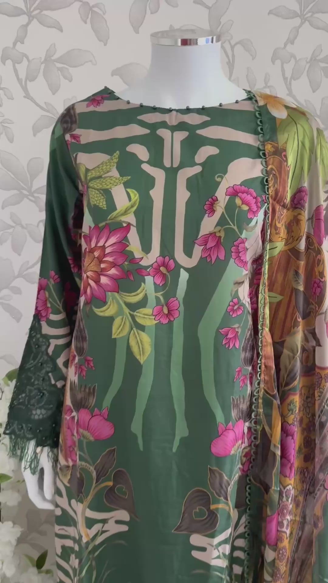 M Prints inspired Embroidered 3-Piece Suit | Pakistani Designer Dress