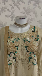 SILKY CHARM- 3 piece sequins Embroidered Silk Suit