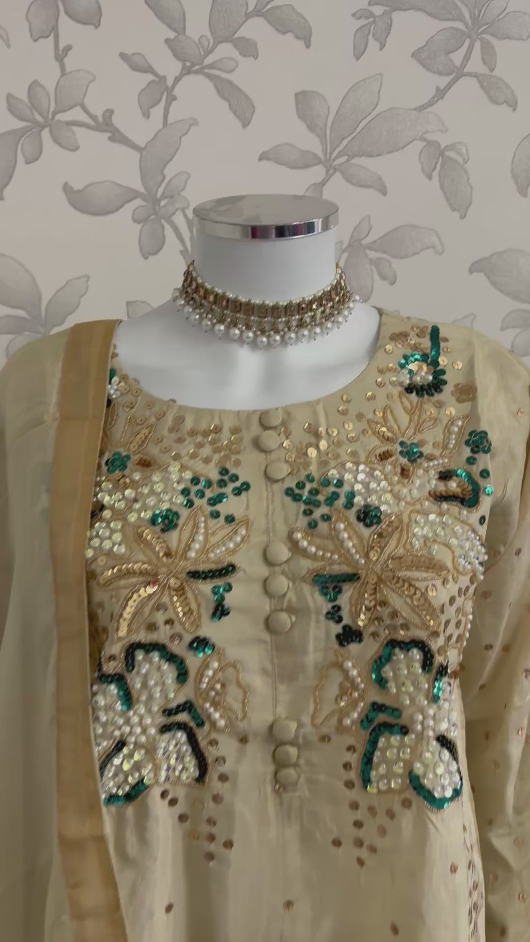 SILKY CHARM- 3 piece sequins Embroidered Silk Suit