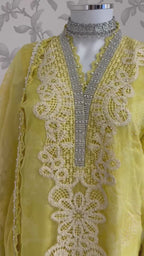 Lemon Luxe-3 piece Luxury Embroidered organza Suit