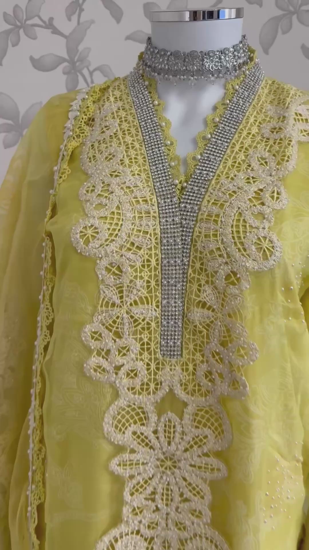 Lemon Luxe-3 piece Luxury Embroidered organza Suit