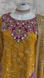 IMROZIAA- 3 piece Embroidered chiffon Gharara Suit