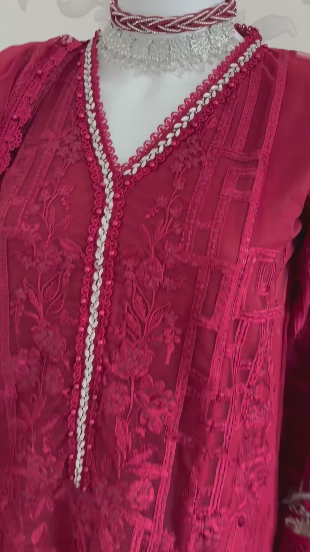 Ruby Royale- 3 piece Luxury Embroidered Net Suit