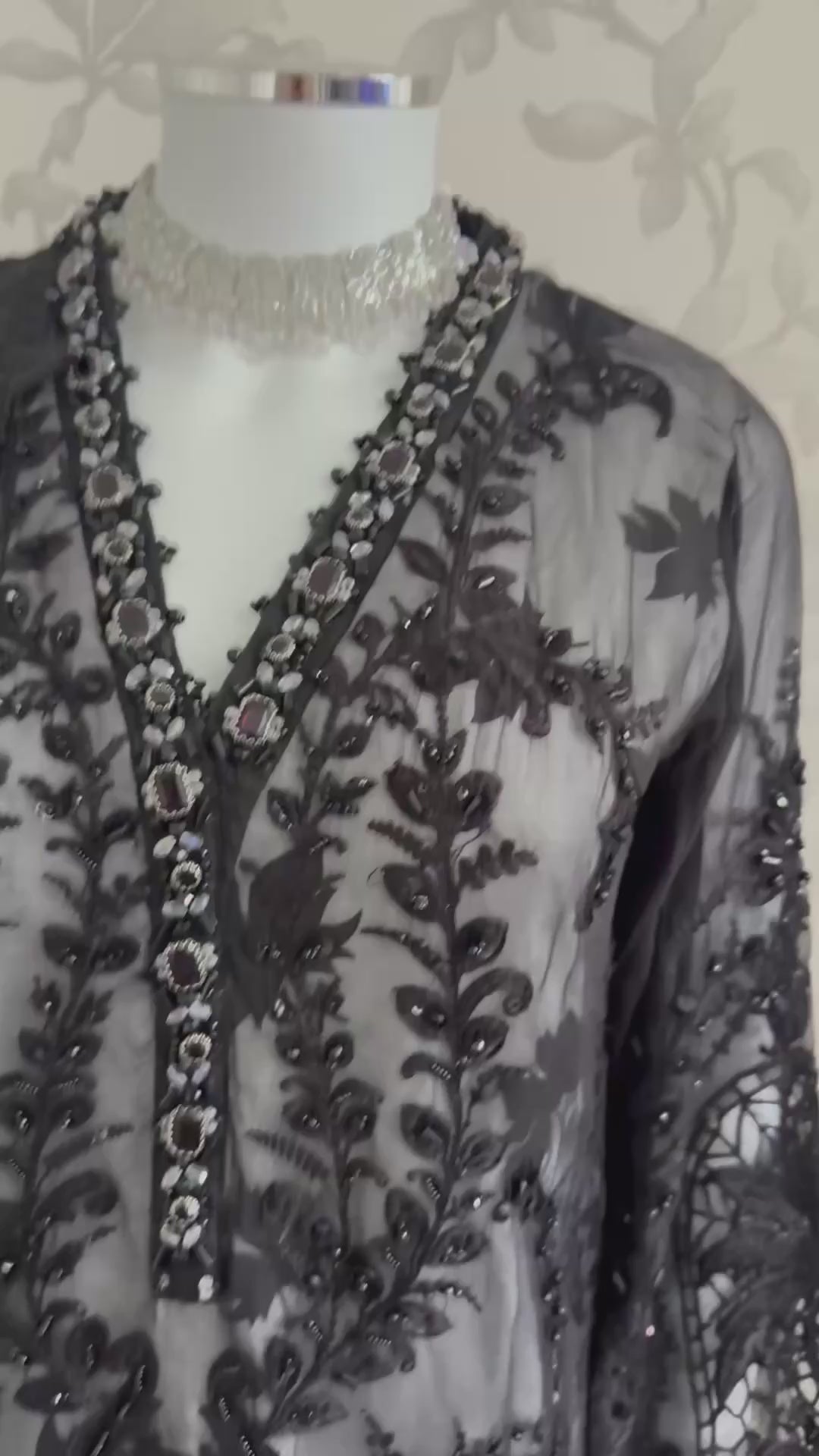 Midnight Noir- 3 piece Luxury Embroidered Chiffon Suit