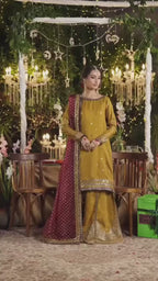CHAAND RAAT- 3 piece Embroidered Raw Silk sharara Suit