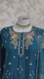 ETHNIC LUX- 3 Piece  embroidered viscose Suit