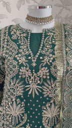 AFROZ Emerald- 3 piece Embroidered soft Organza Suit
