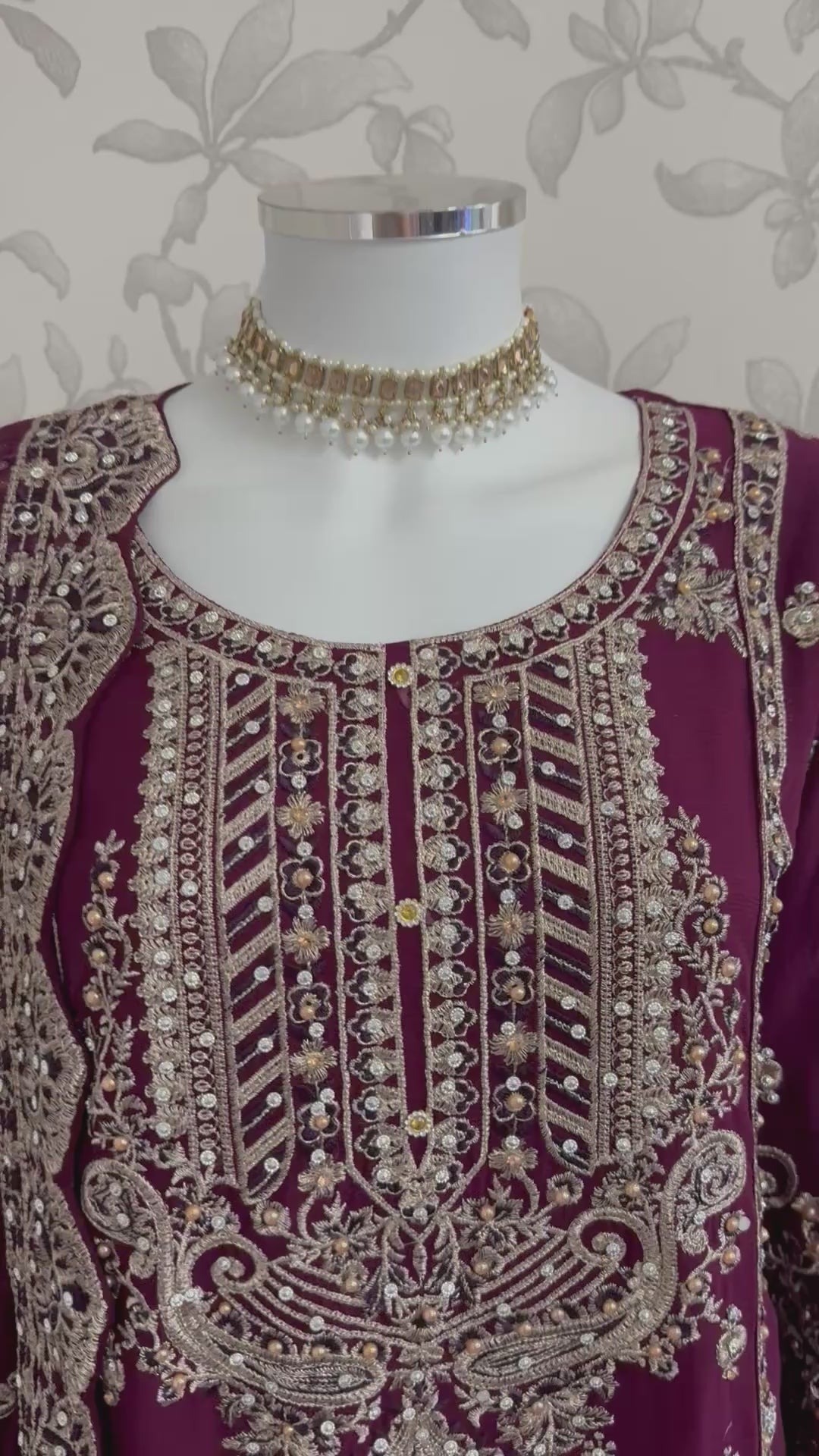 SAFFA- 3 piece Embroidered Chiffon Gharara Suit