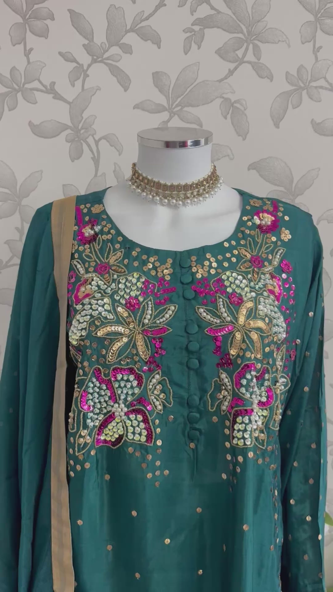 SILKY CHARM- 3 piece sequins Embroidered Silk Suit
