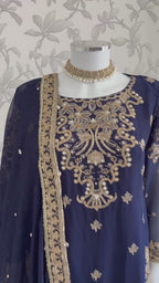 ALANI Navy Blue- 3 pieces Embroidered plazo sharara Suit