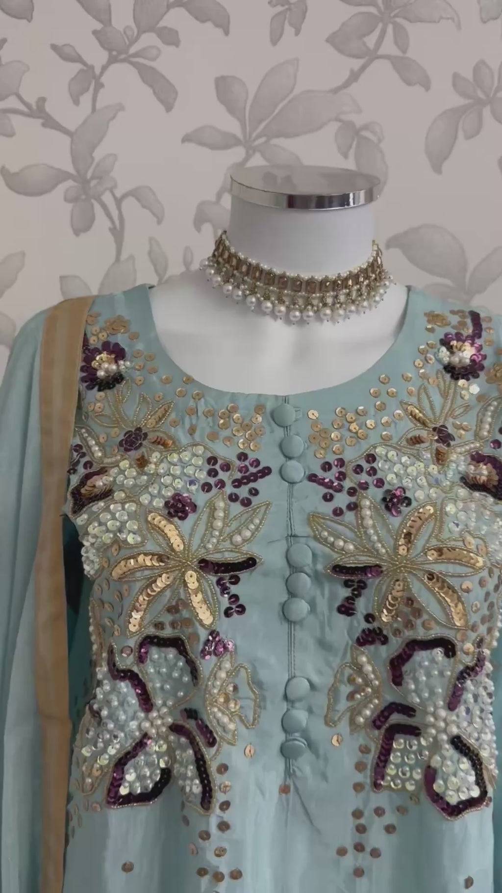 SILKY CHARM- 3 piece sequins Embroidered Silk Suit