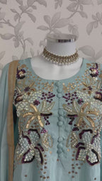 SILKY CHARM- 3 piece sequins Embroidered Silk Suit