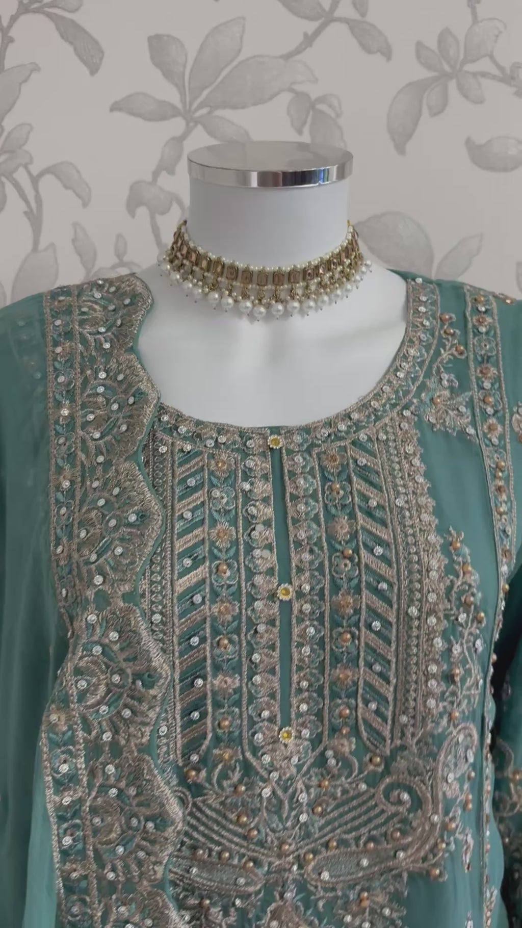 SAFFA- 3 piece Embroidered Chiffon Gharara Suit