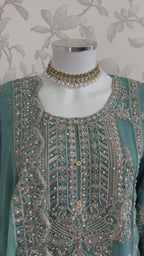 SAFFA- 3 piece Embroidered Chiffon Gharara Suit