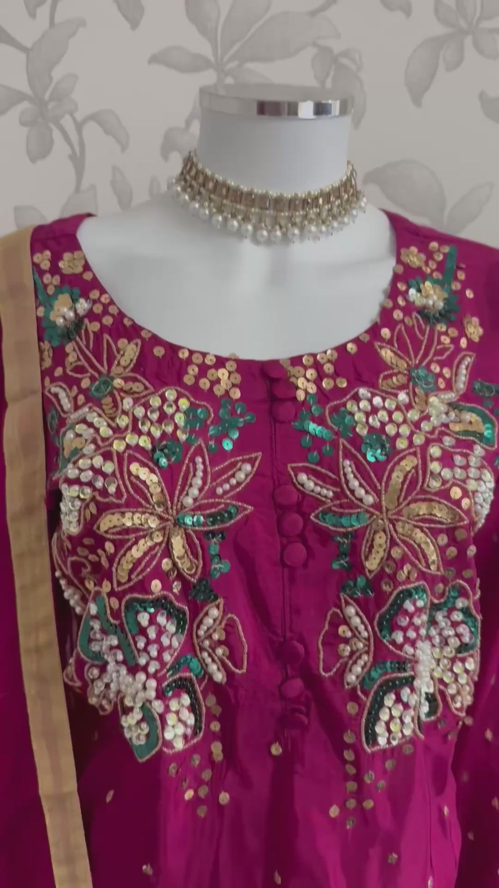 SILKY CHARM- 3 piece sequins Embroidered Silk Suit