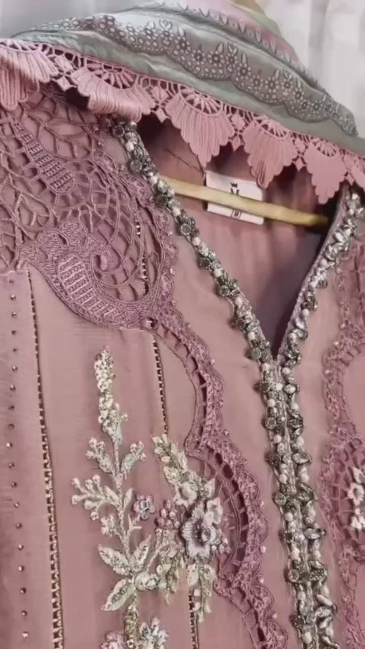 Luxury Blush Pink Embroidered 3 piece Chiffon Suit  | Pakistani Wedding & Formal Wear
