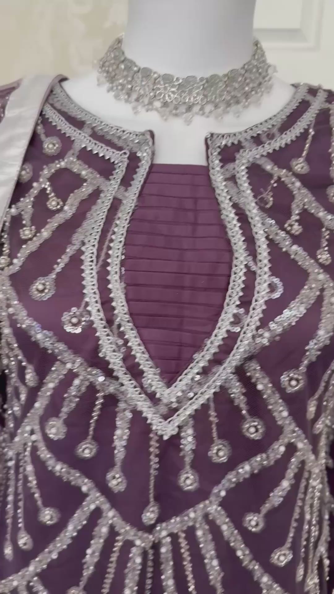CUT DANA- 3 piece Silver Embellished Net Suit