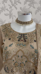 ALANI Champagne Beige- 3 piece Embroidered chiffon Peplum Suit