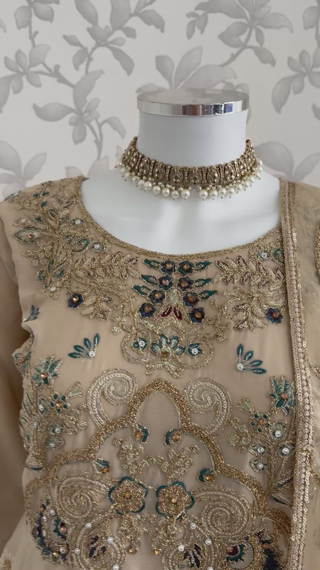 ALANI Champagne Beige- 3 piece Embroidered chiffon Peplum Suit