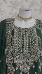 SAFFA- 3 piece Embroidered Chiffon Gharara Suit