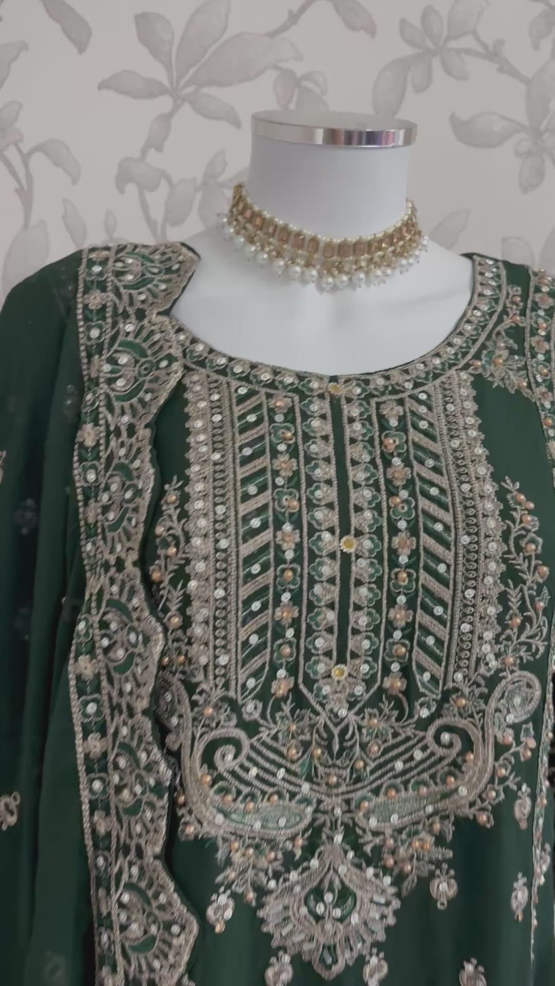 SAFFA- 3 piece Embroidered Chiffon Gharara Suit