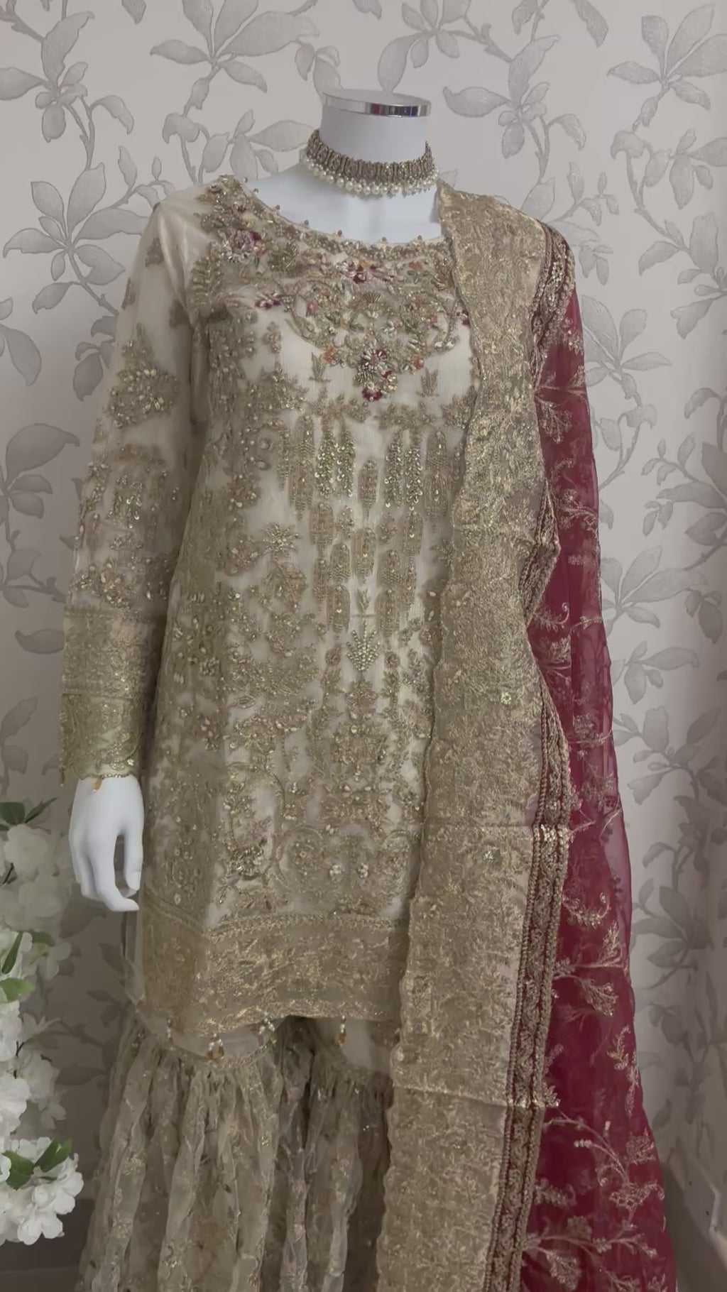 DULHAN - 3 pieces heavy Embroidered Net Pakistani wedding Gharara Suit