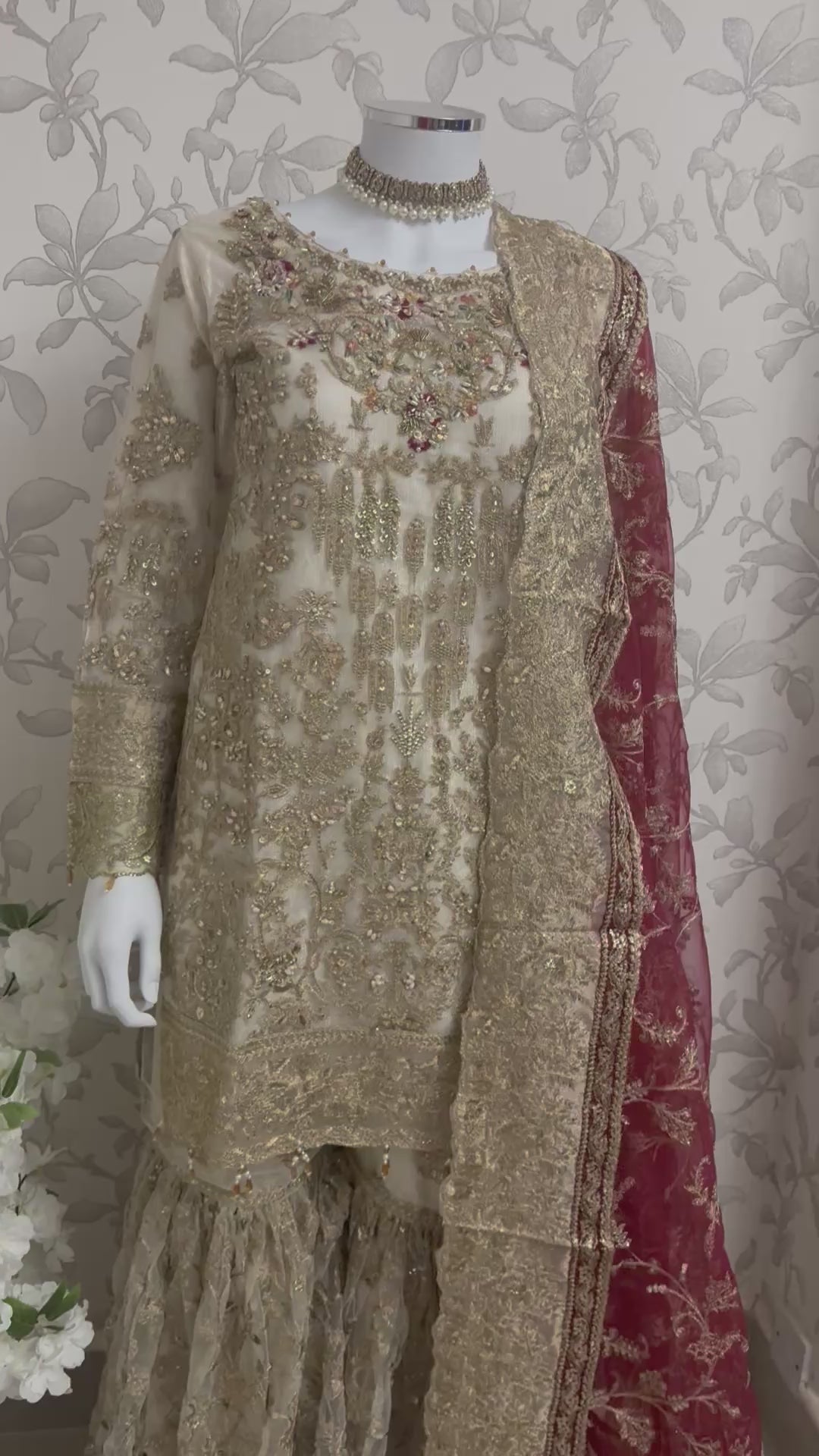 DULHAN - 3 pieces heavy Embroidered Net Pakistani wedding Gharara Suit