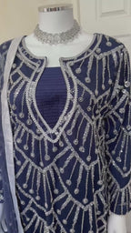 CUT DANA- 3 piece Silver Embellished Net Suit
