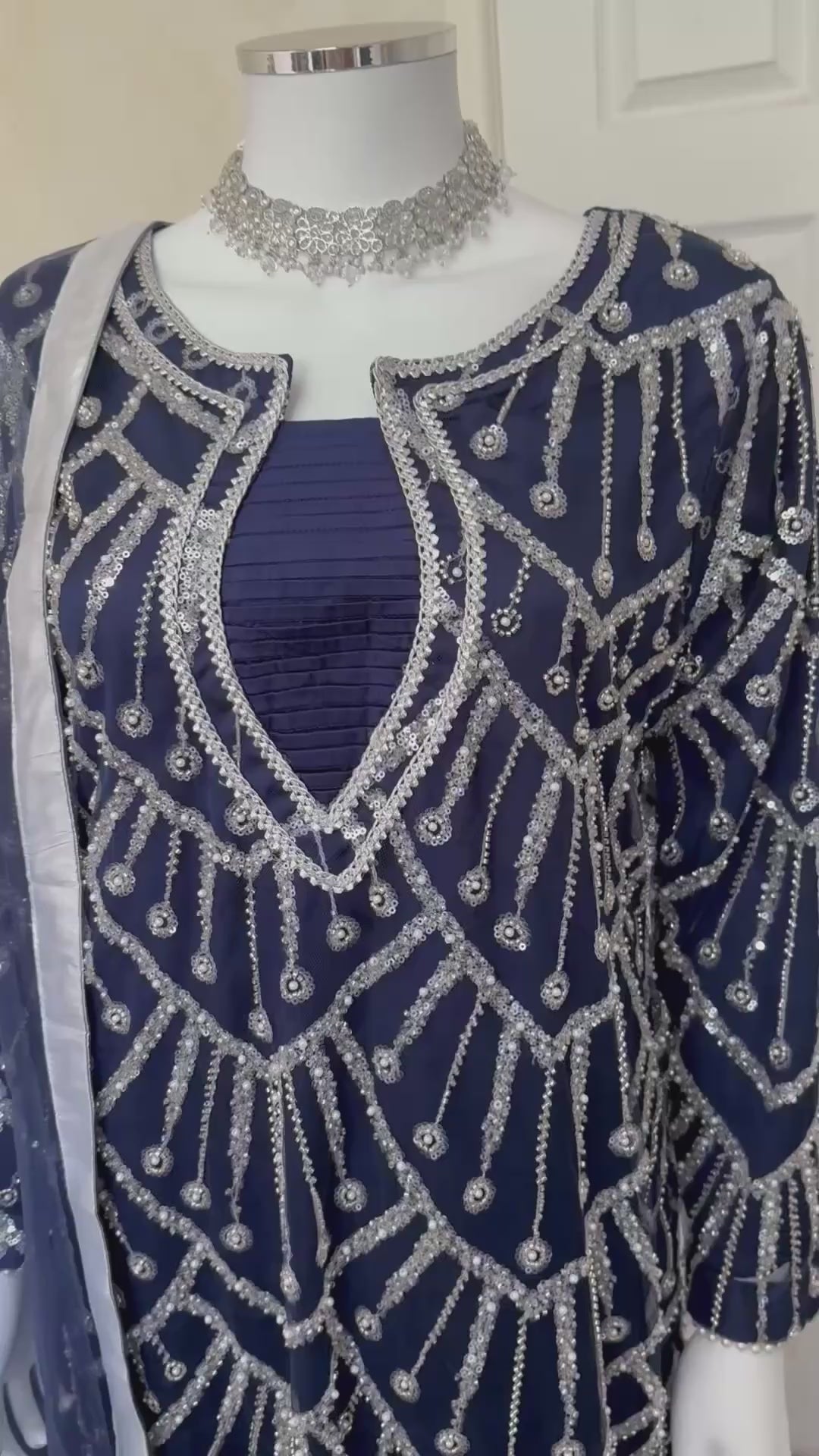 CUT DANA- 3 piece Silver Embellished Net Suit
