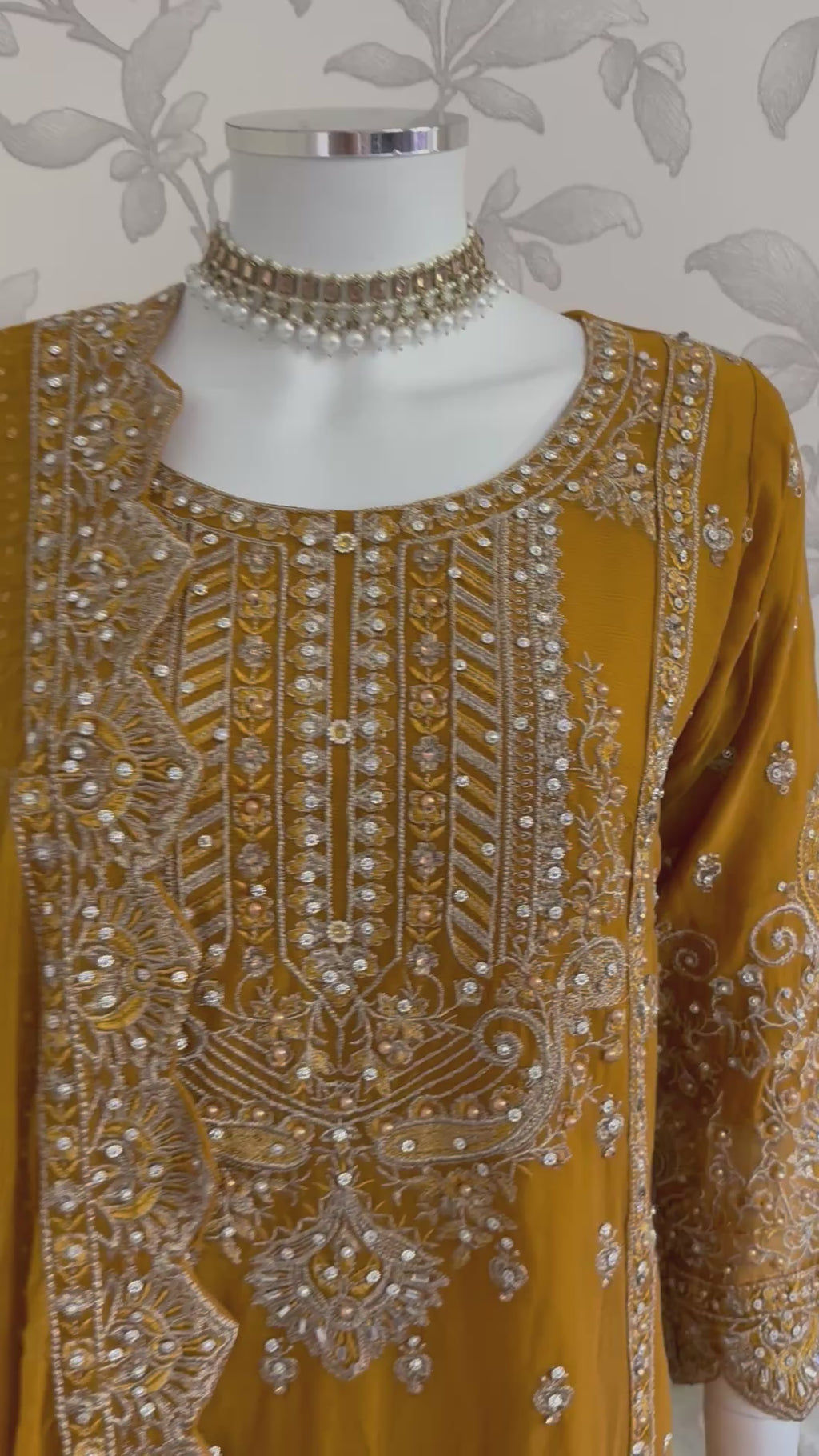 SAFFA- 3 piece Embroidered Chiffon Gharara Suit