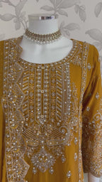 SAFFA- 3 piece Embroidered Chiffon Gharara Suit