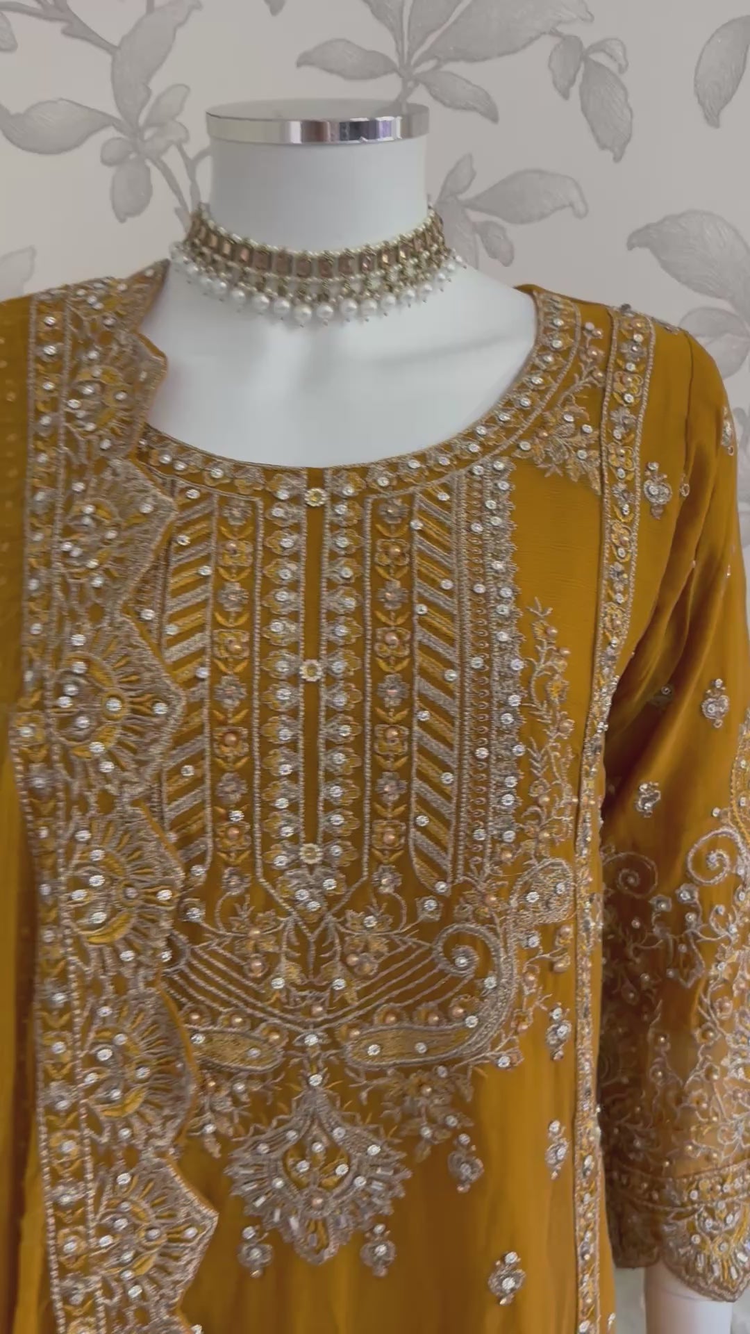 SAFFA- 3 piece Embroidered Chiffon Gharara Suit
