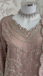 SERENE Blush Pink- 3 piece Embroidered soft organza Sharara Suit