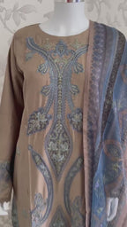 M Prints inspired Embroidered 3-Piece Suit | Pakistani Designer Dress