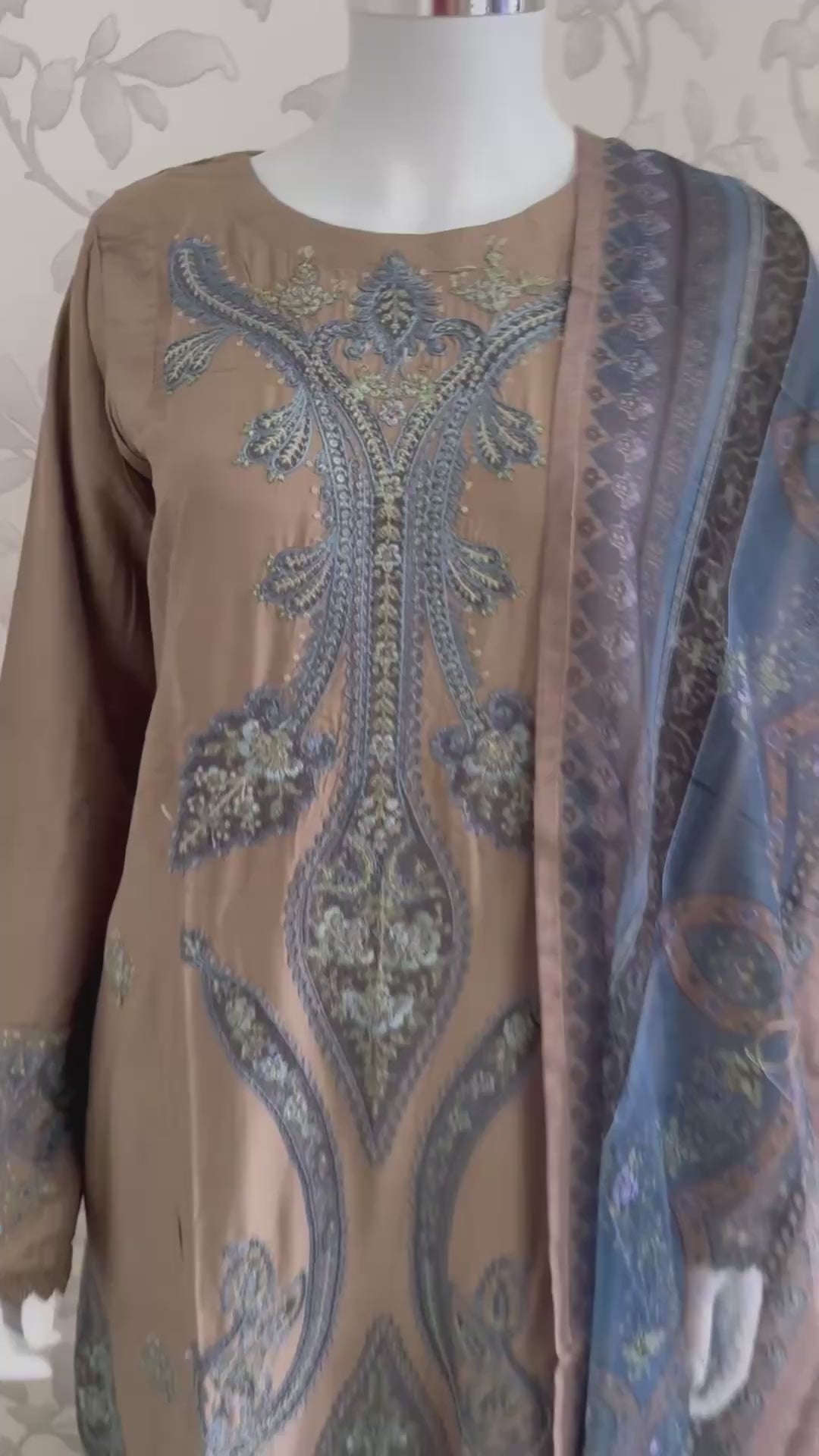 M Prints inspired Embroidered 3-Piece Suit | Pakistani Designer Dress