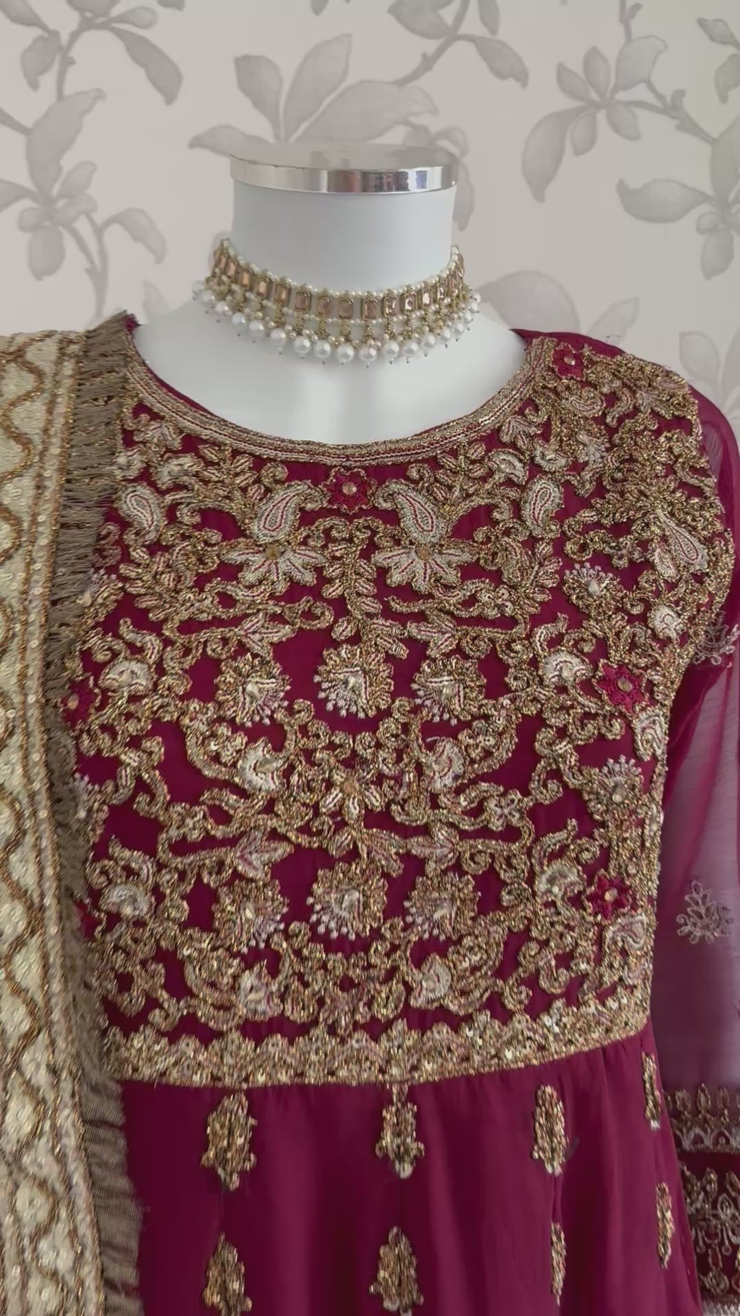 ALANI Royal Maroon- 3 pieces heavy embroidered chiffon Maxi Dress