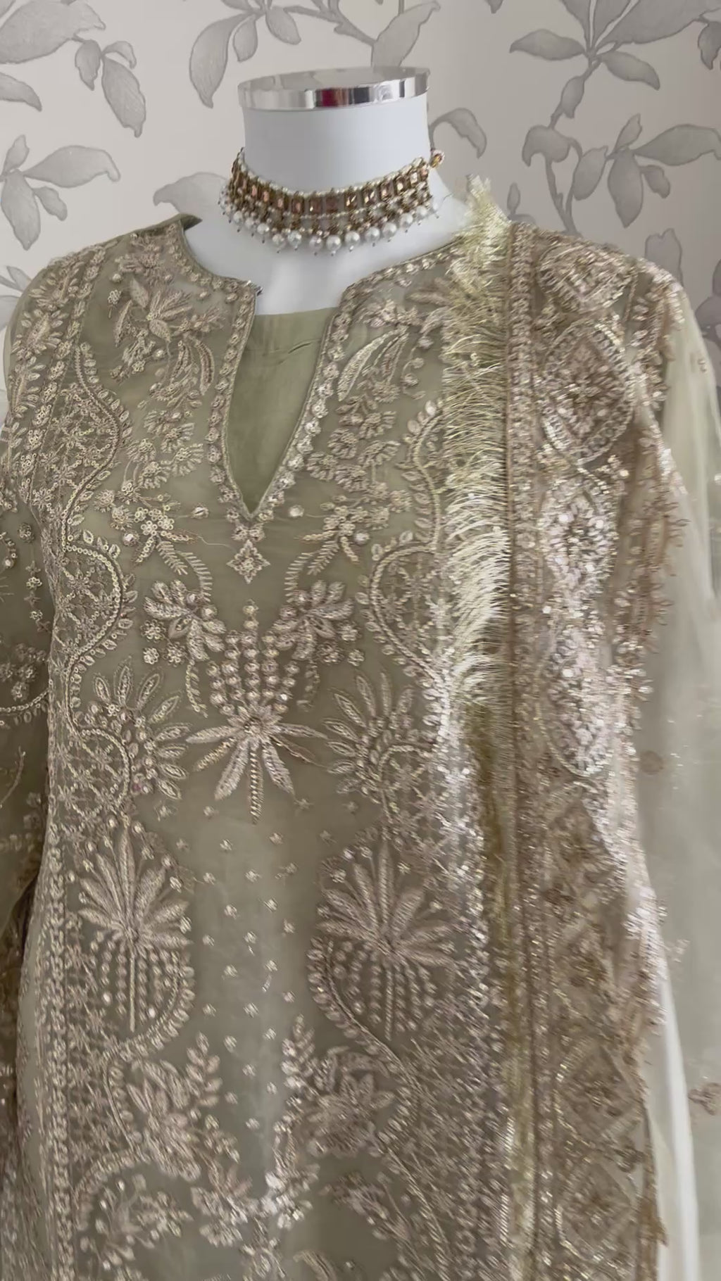 AFROZ Sage green-3 piece Embroidered soft Organza Suit